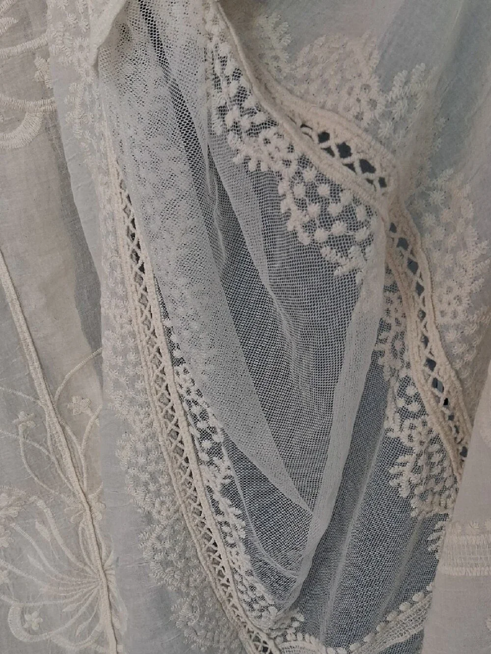 Cream Embroidered Sheer Tie Front Blouse NWT